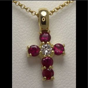Ruby and diamond yellow gold cross necklace